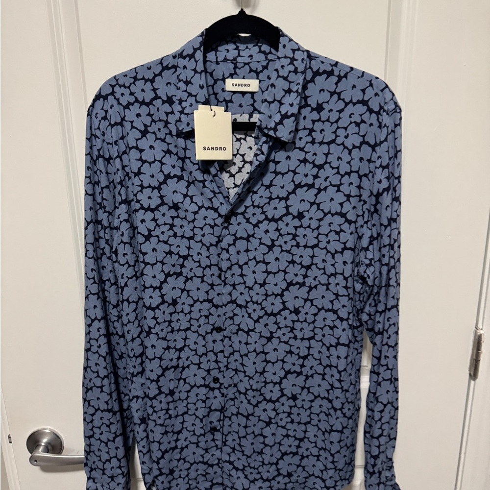 Sandro Men's Casual Blue Patterned Shirt